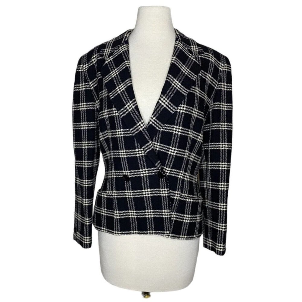 Vintage Genny‎ By Versace Blazer Size 10 Black White Jacket Windowpane Plaid